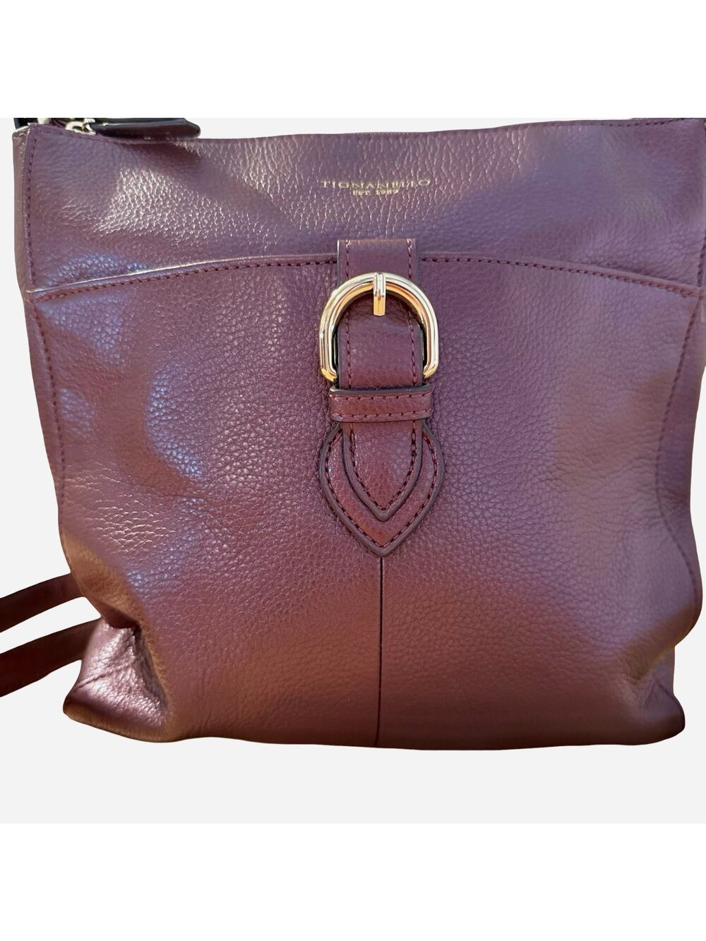 Tignanello Womens Pebble Leather Crossbody Burgundy Shoulder Bag Purse Messenger